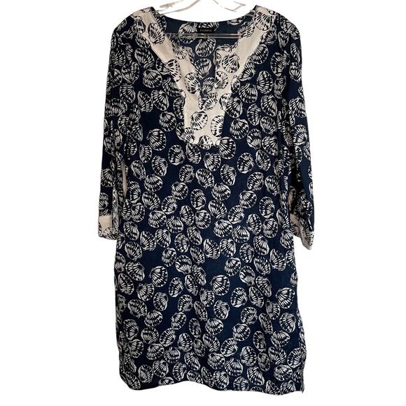 Talbots Blue White Seashell Tunic Beach Coverup Womens Size S Coastal Cotton - Picture 1 of 9